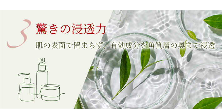 3.驚きの浸透力 肌の表面で留まらず、有効成分を角質層の奥まで浸透